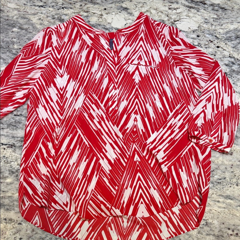 NYDJ Red and White Chevron Blouse